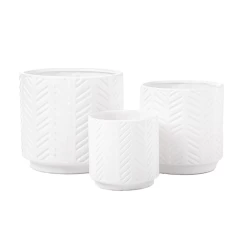 7.5”H X 8” LARGE WHITE CERAMIC SQAURE POT WITH TRIBAL PATTERN