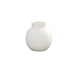 7.75”H X 7.25” MATTE WHITE CERAMIC BOTTLE RING BELLIED VASE