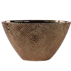 7”H X 6.75”W X 13.25”L BRONZE CERAMIC BOAT EYE BEADED TAPERED VASE