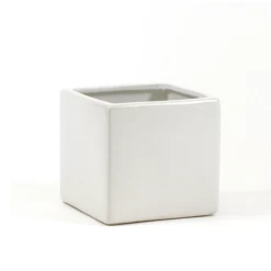 7”X7”X7” MATTE WHITE CERAMIC CUBE/SQUARE POT