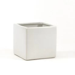 8" X 8" X 8" MATTE WHITE CERAMIC CUBE/SQUARE POT