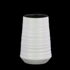 8.5”H X 5.75” WHITE CERAMIC COMBED VASED