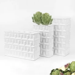 8.75”H X 11.75” X 4.75” WHITE EMBOSSED SQUARE CERAMIC VASE -Home Decor Store 875h x 1175 x 475 white embossed square ceramic va 2