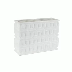 8.75”H X 11.75” X 4.75” WHITE EMBOSSED SQUARE CERAMIC VASE