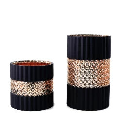 8”H X 4.5” BLACK WITH GOLD STUDDED AND RIBBED GLASS VASE -Home Decor Store 8h x 45 black with gold studded and ribbed glass v 4