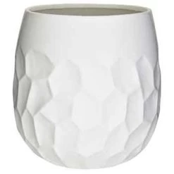 8”H X 5.5” WHITE CERAMIC HAMMERED VASE