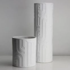 8”H X 7” WHITE PATTERN VASE