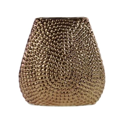 8”H X 8.75” X 4” BRONZE Ceramic Elliptical Bellied Vase Beaded Chrome Finish