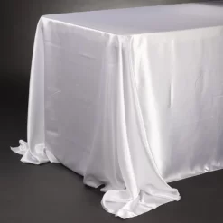 90 X 132'' RECTANGLE WHITE SATIN TABLECLOTH
