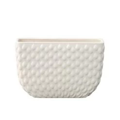 9.25"H X 5" X 14”L WHITE CERAMIC RECTANGLE EMOBOSSED ELLIPTICAL