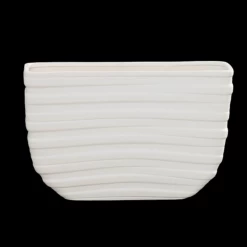 9.25”H X 5” X 14”L WHITE RECTANGLE EYE VASE WITH ALTERNATE BANDED
