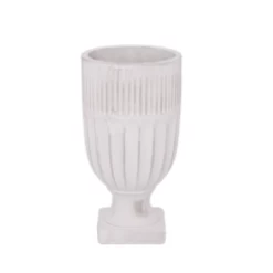 9”H X 4.75” WHITE WASH TERRACOTTA COMPOTE/PEDESTAL