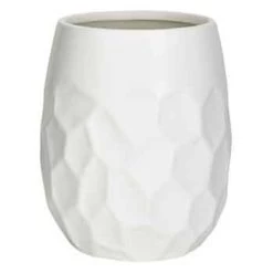 9”H X 7” WHITE CERAMIC HAMMERED VASE