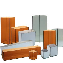 10.25”H X 4.5” X 4.5” AMBER GLASS FOREVER CANDLE REFLECTION MYRIAD CANDLE HOLDER VASE -Home Decor Store accent decor 1025h x 45 x 45 amber glass forever c 3