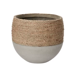 11.5”h X 12” CONCRETE REED POT WITH NATURAL ROPE
