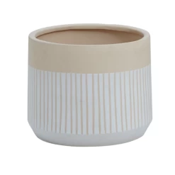 11.5”H X 13.5” WHITE/TAN CERAMIC AVELINE POT -Home Decor Store accent decor 115h x 135 white tan ceramic aveline 4