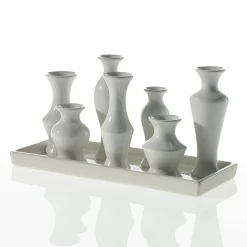 11.7”’ X 4.5” X 6”H WHITE CHIC BUD VASE (AD)