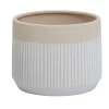13.5”H X 15” WHITE/TAN CERAMIC AVELINE POT