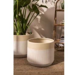 13.5”H X 15” WHITE/TAN CERAMIC AVELINE POT -Home Decor Store accent decor 135h x 15 white tan ceramic aveline p 2