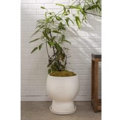 15”H X 14” X 12” WHITE CERAMIC BOSKY POT -Home Decor Store accent decor 15h x 14 x 12 white ceramic bosky pot 3