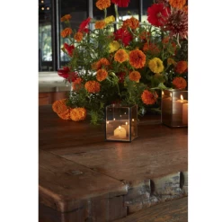 5.25”H X 3.75” X 3.75” AMBER GLASS FOREVER CANDLE REFLECTION MYRIAD CANDLE HOLDER VASE -Home Decor Store accent decor 525h x 375 x 375 amber glass forever 2