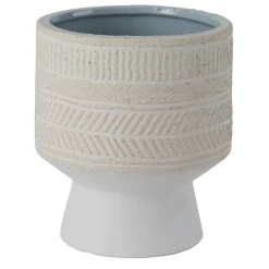 6.25”H X 5” WHITE CERAMIC UMBRA FOOTED POT VASE