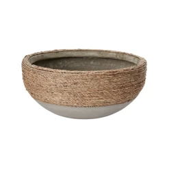 6.5”H X 14” CONCRETE REED BOWL WITH NATURAL ROPE