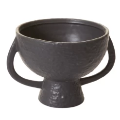 6.75”H X 8.25” X 9.25” BLACK CERAMIC MITLA FOOTED COMPOTE