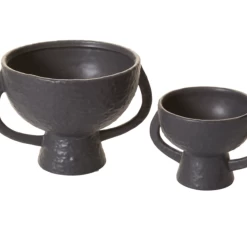 6.75”H X 8.25” X 9.25” BLACK CERAMIC MITLA FOOTED COMPOTE -Home Decor Store accent decor 675h x 825 x 925 black ceramic mitla 3