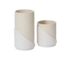 7.75”H X 4” WHITE/TAN CERAMIC LENNE POT/VASE -Home Decor Store accent decor 775h x 4 white tan ceramic lenne pot 2