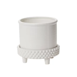 7.75”H X 8” WHITE CERMIC JANE FOOTED POT