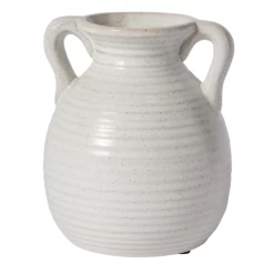 7”H X 6” WHITE TREVI VASE WITH HANDLES (AD)