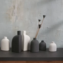 8.75”h X 4” X 2.5” WHITE KARIS BUD VASE (AD) -Home Decor Store accent decor 875h x 4 x 25 white karis bud vase ad 2