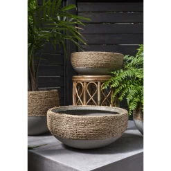 8”h X 17” CONCRETE REED BOWL WITH NATURAL ROPE -Home Decor Store accent decor 8h x 17 concrete reed bowl with natur 2