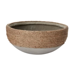 8”h X 17” CONCRETE REED BOWL WITH NATURAL ROPE