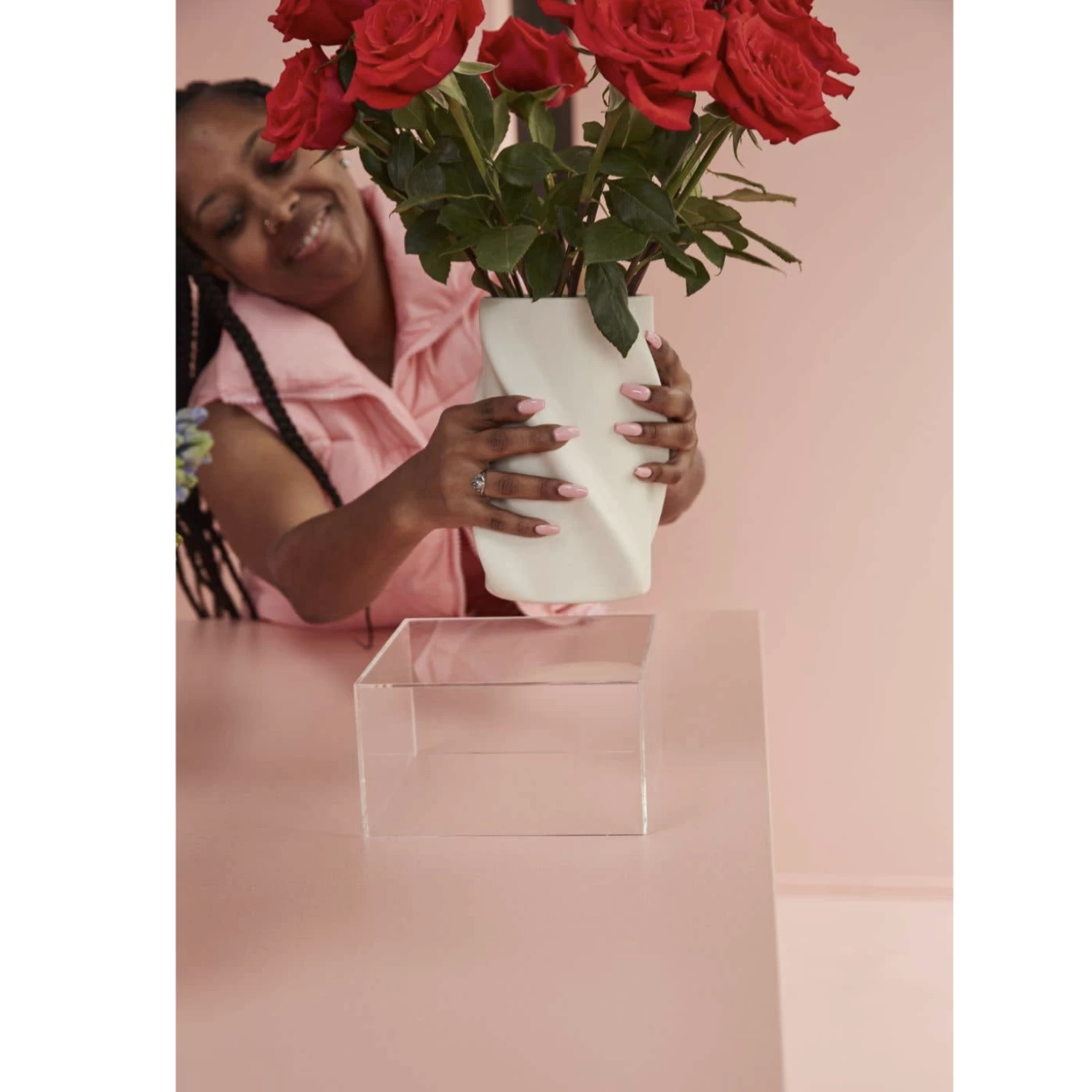 8”H X 5.75” WHITE CERAMIC FLORIAN VASE 2 8”H X 5.75” WHITE CERAMIC FLORIAN VASE - Image 2