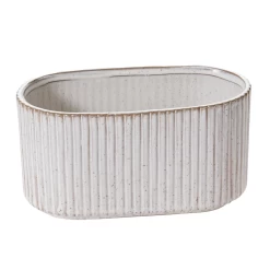 8”L X 4” X 4”H OFF WHITE CERAMIC LOW RECTANGLE OVAL EDGES STABLE PLANTER (AD)