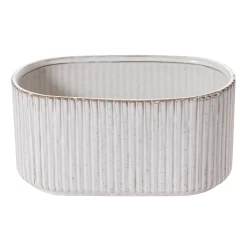 9"x 5.25"x 4.75”H OFF WHITE CERAMIC LOW RECTANGLE OVAL EDGES STABLE PLANTER (AD)