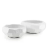 H-3.75" D-9.25" Open-7.25 WHITE GLOSSY GEOMETRIC CERAMIC