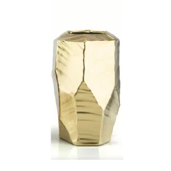 H-7.75" D-5.75"x5.75" Open-3.5 GOLD SHINY GEOMETRIC CERAMIC