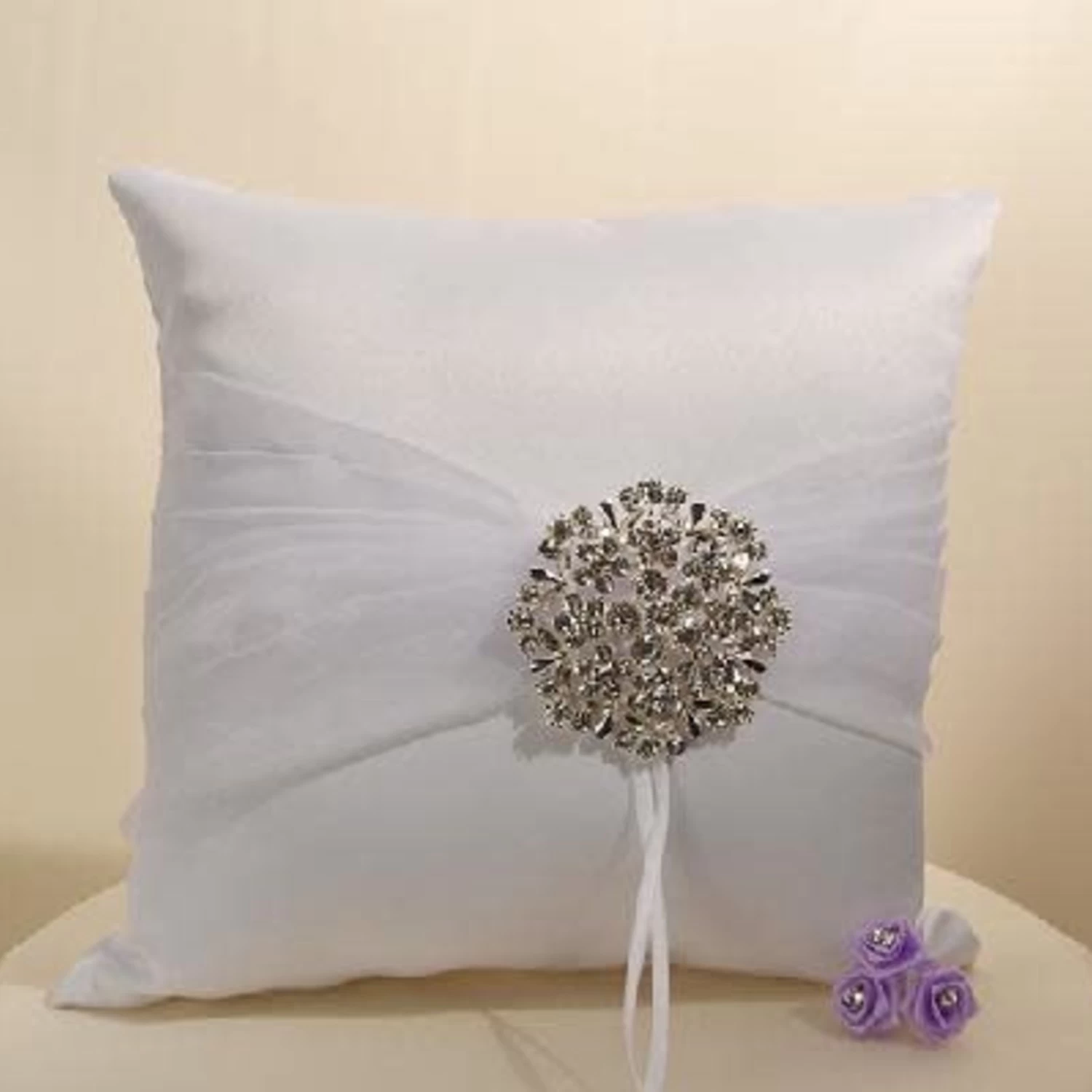 IVORY RING PILLOW W RHINESTONE BROOCH 1 IVORY RING PILLOW W RHINESTONE BROOCH