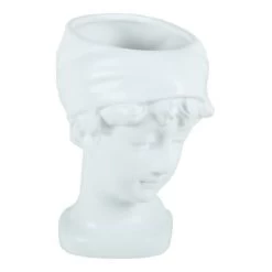 MATTE WHITE WOMAN’S STONE HEAD 8’’H X 6.5" X 5.25" (4" OPENING)