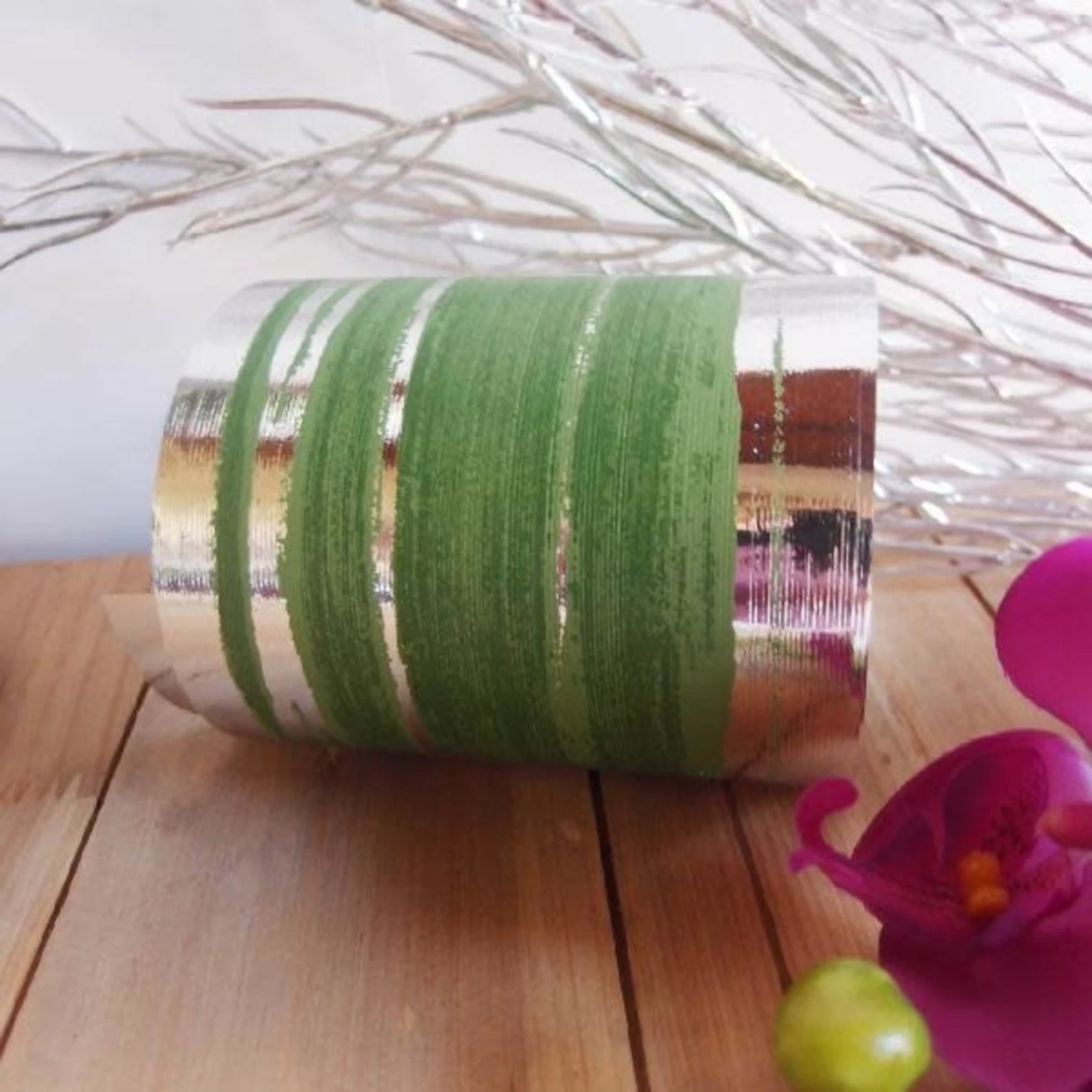 RIBBON LEAF ASPIDISTRA 4.25’’ X 50 YDS SILVER/GREEN 2 RIBBON LEAF ASPIDISTRA 4.25’’ X 50 YDS SILVER/GREEN - Image 2