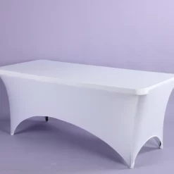 WHITE 8’ REC SPANDEX TABLE CLOTH