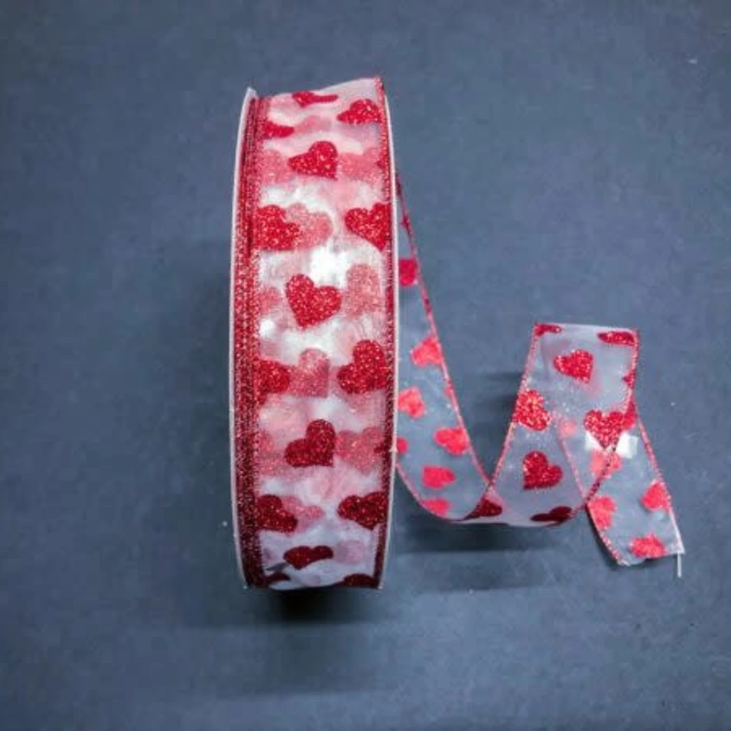 WHT SHR/RED GLIT HEARTS 1.5”X50Y 1 WHT SHR/RED GLIT HEARTS 1.5”X50Y